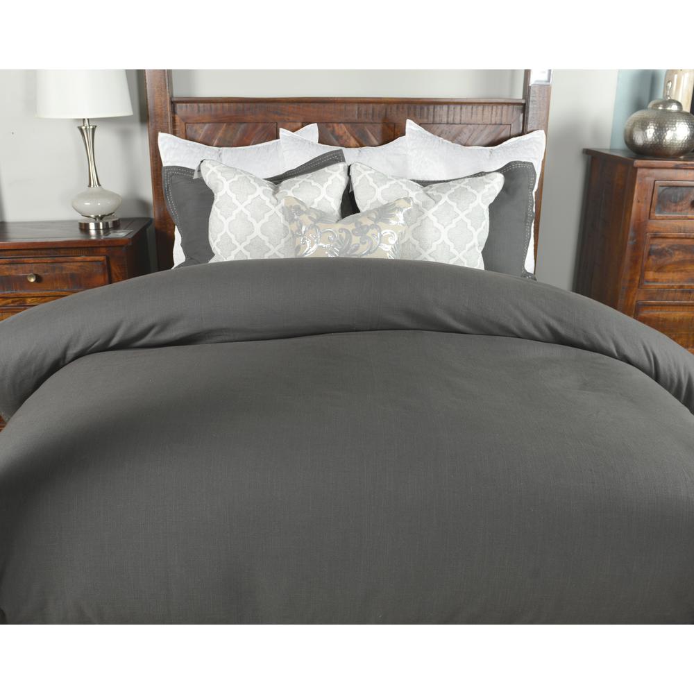 Harlow Charcoal Solid Queen Linen Duvet Cover V011500 The Home Depot