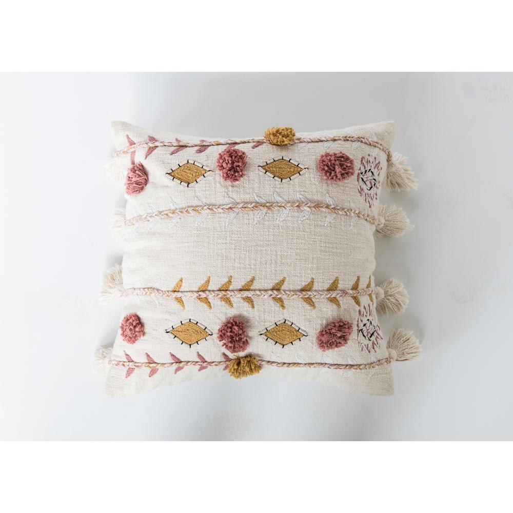 White Embroidered and Appliqued 20 in. x 20 in. Throw Pillow