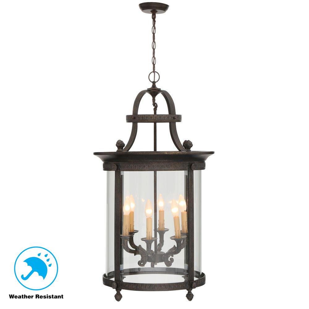 World Imports Outdoor Lighting The Home Depot Chatham Collection 6 Light French Bronze Outdoor Hanging Mount Chandelier Lantern