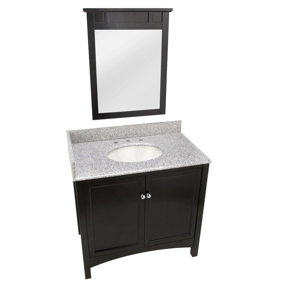 Foremost Haven 37 in. Vanity in Espresso with Granite Vanity Top in Rushmore Grey and 25 in