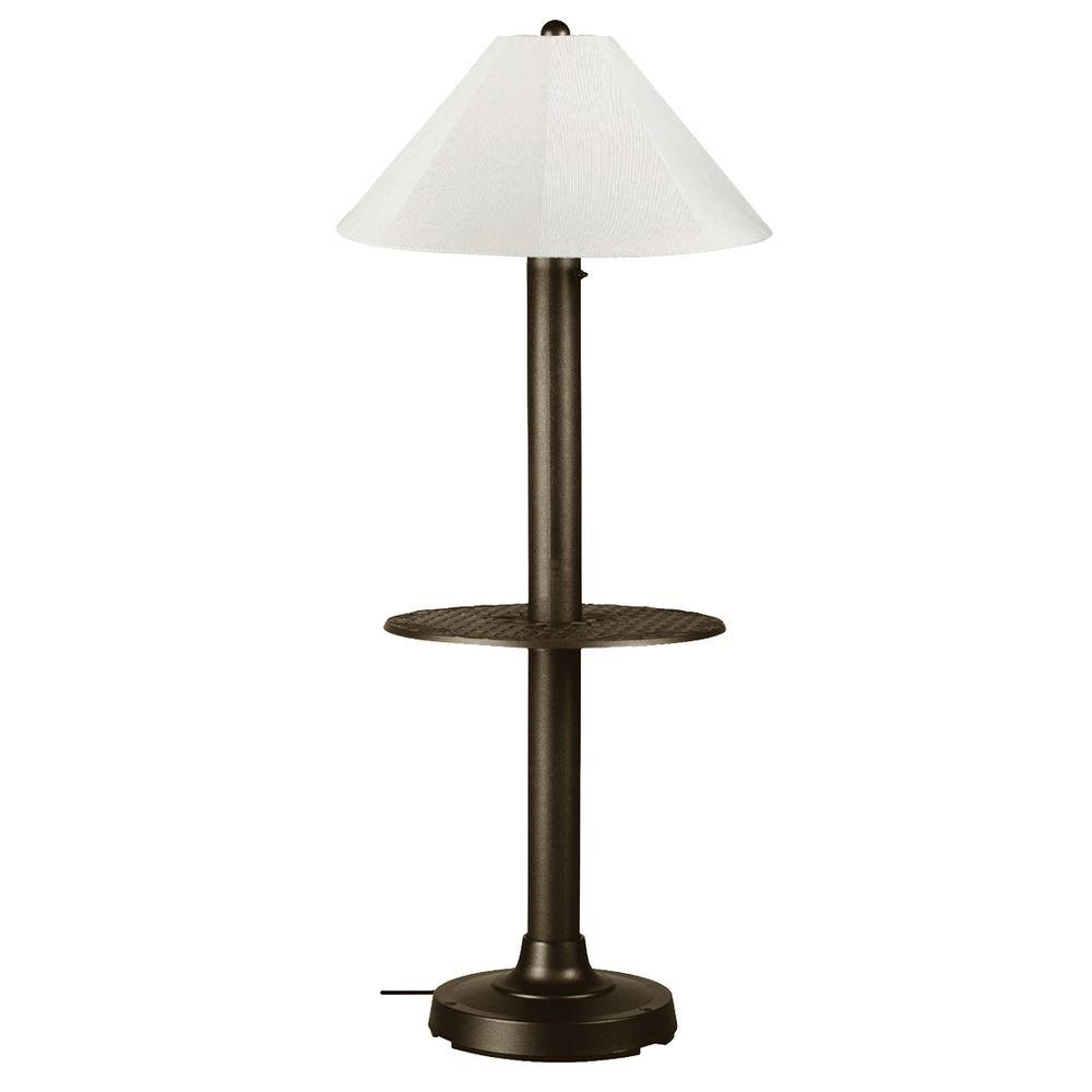 Patio Living Concepts Catalina 63 5 In Bronze Outdoor Floor Lamp With Tray Table And Natural Linen Shade