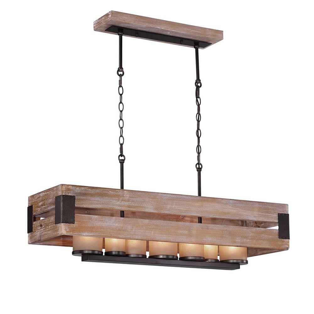 Home Decorators Collection Ackwood 7 Light Dark Wood Rectangular Chandelier With Clear Seeded Glass Shades 26365 Drk The Home Depot