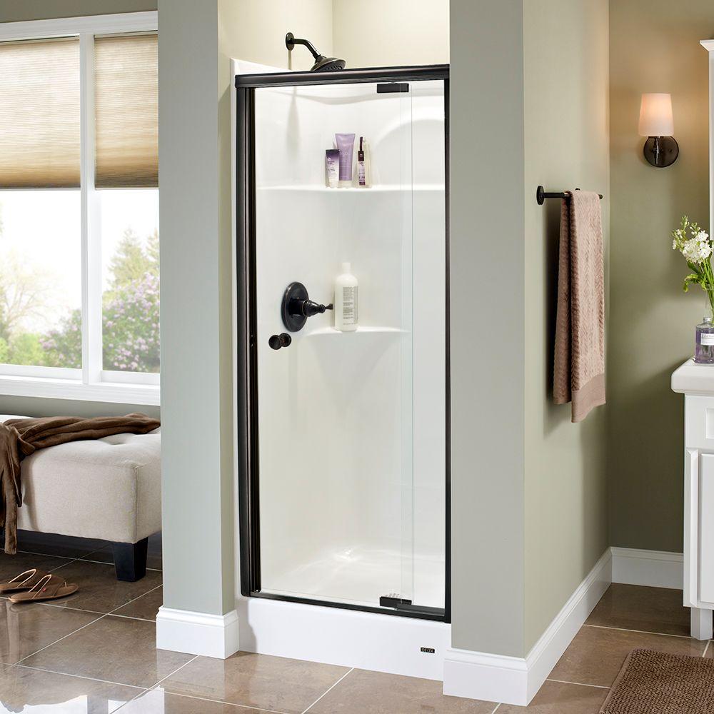 Delta Phoebe 31 In X 66 Semi Frameless Traditional Pivot Shower Door Bronze With Clear Glass