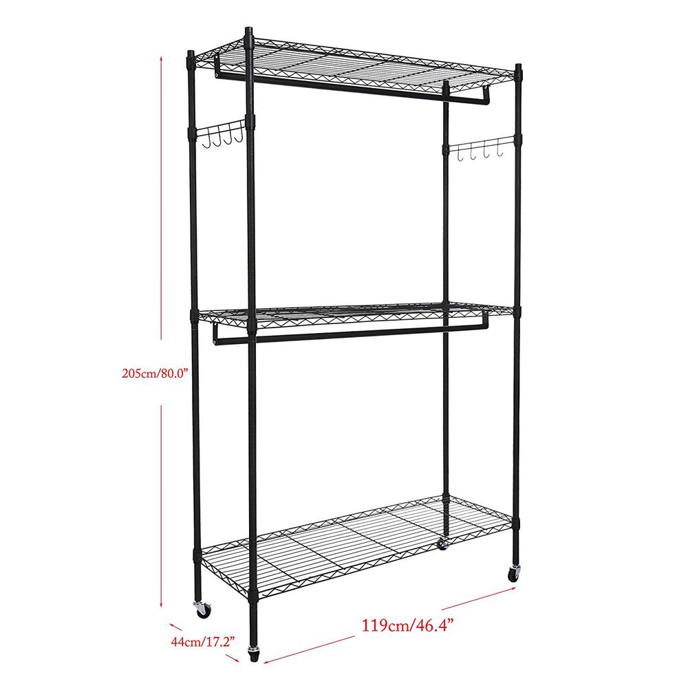 79 in. x 47 in. Carbon Steel Double Layer Powder Coating Mesh Black Garment Rack13029431 The