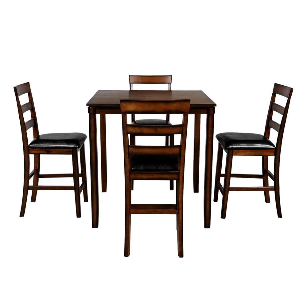 boyel living brown square counter height wooden kitchen dining set dining  room set with table and 4 chairstr012b  the home depot