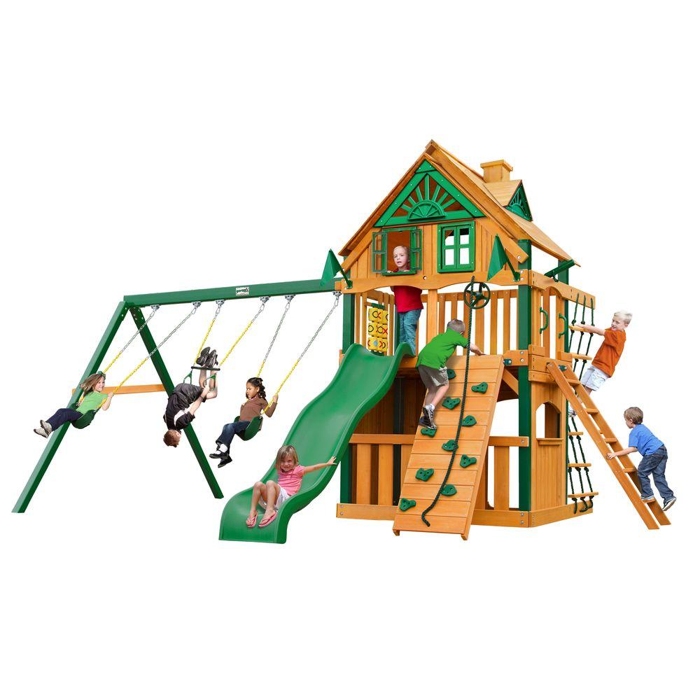 Gorilla Playsets Chateau Clubhouse Treehouse Swing Set with Timber