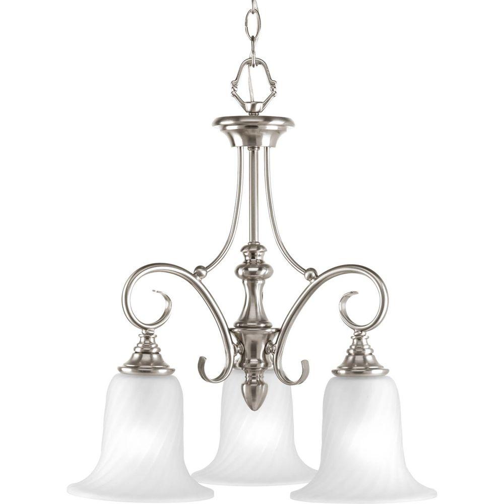 Progress Lighting Kensington Collection 3 Light Brushed Nickel Progress Lighting Kensington Collection 3 Light Brushed Nickel Chandelier With Swirled Etched Glass Shade