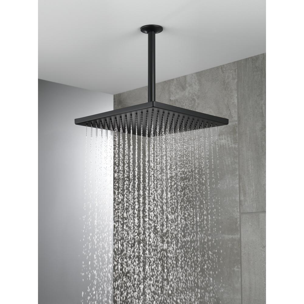 Delta 1 Spray 11 8 In Single Wall Mount Square Fixed Rain Shower Head In Matte Black Bl25 The Home Depot