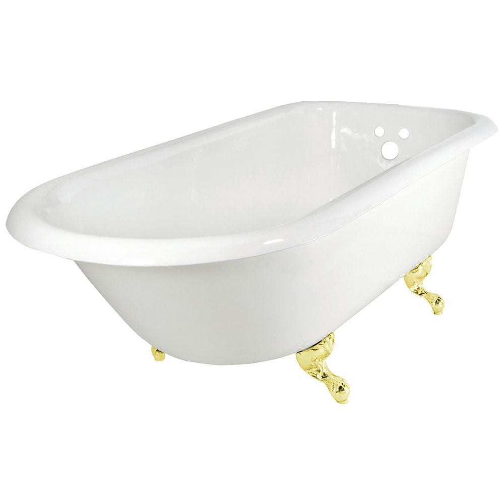 Elizabethan Classics 67 in. Roll Top Cast Iron Tub Wall Faucet Holes in White with Ball and Claw