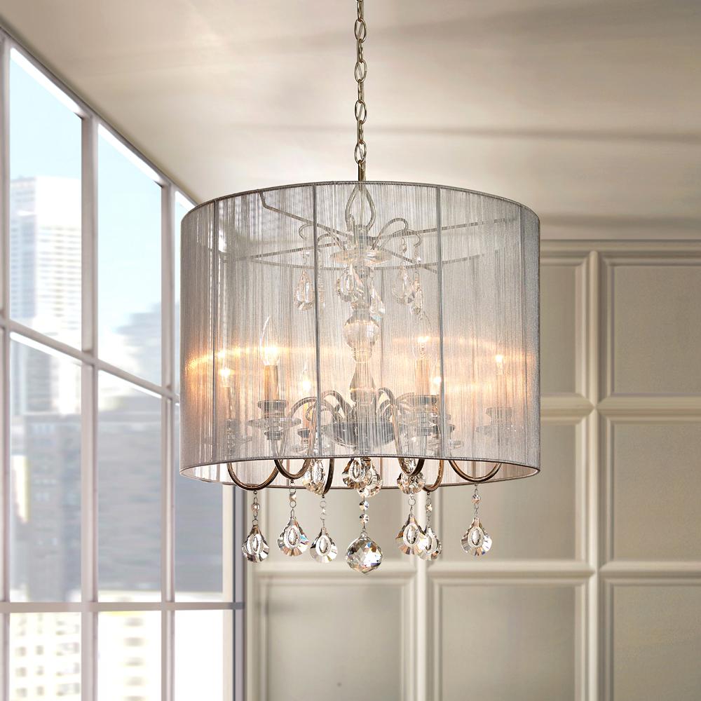 Lighting Chantelle Light Satin Nickel Pendant st lorynne 6 light polished nickel pendant with silver string shade