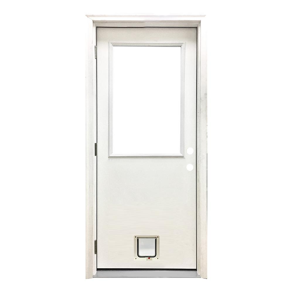 Steves & Sons 30 in. x 80 in. Classic Clear Half Lite RHOS White Primed
