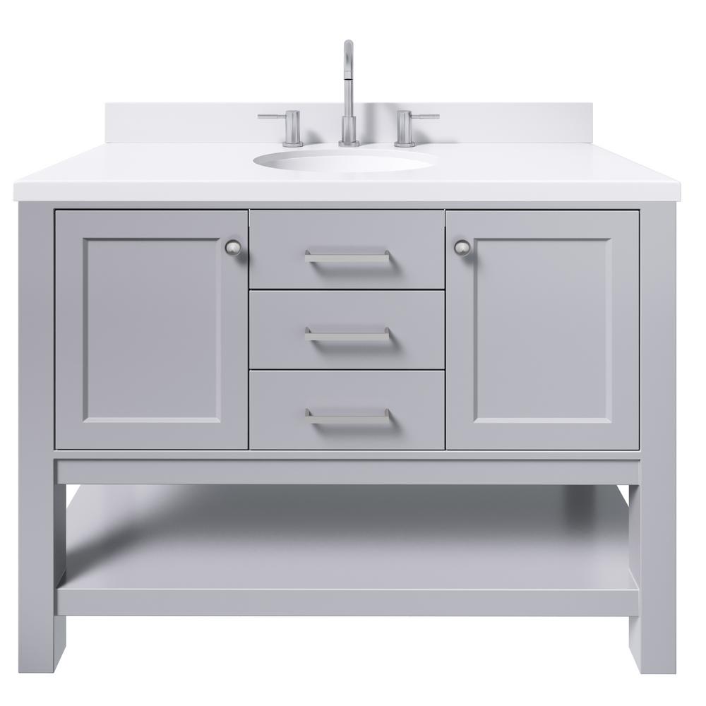 Ariel Bayhill 48 Inch Bathroom Vanity Base Only In White Brushed Nickel Hardware Large Open Storage Space 2 Soft Closing Doors And 2 Dovetail Full Extensions Drawers Tools Home Improvement Bathroom