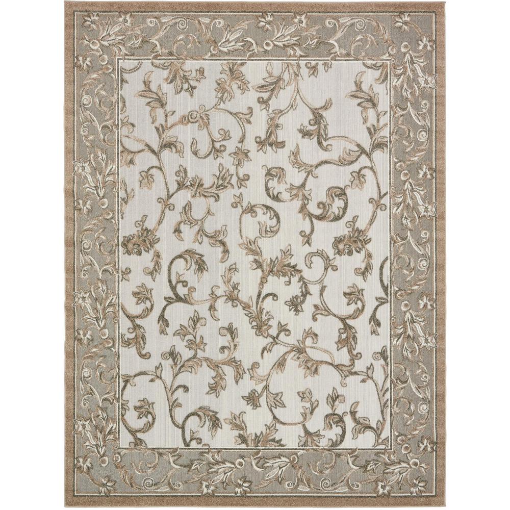 Unique Loom Outdoor Botanical Beige and Gray 9' x 12' Rug3132450 The