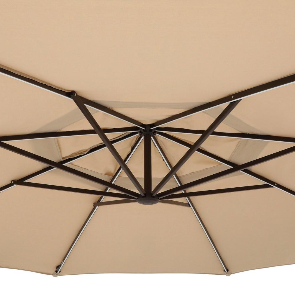 Hampton Bay 11 Ft Aluminum Cantilever Solar Led Offset Outdoor Patio Umbrella In Putty Tan Yjaf052 Pu The Home Depot