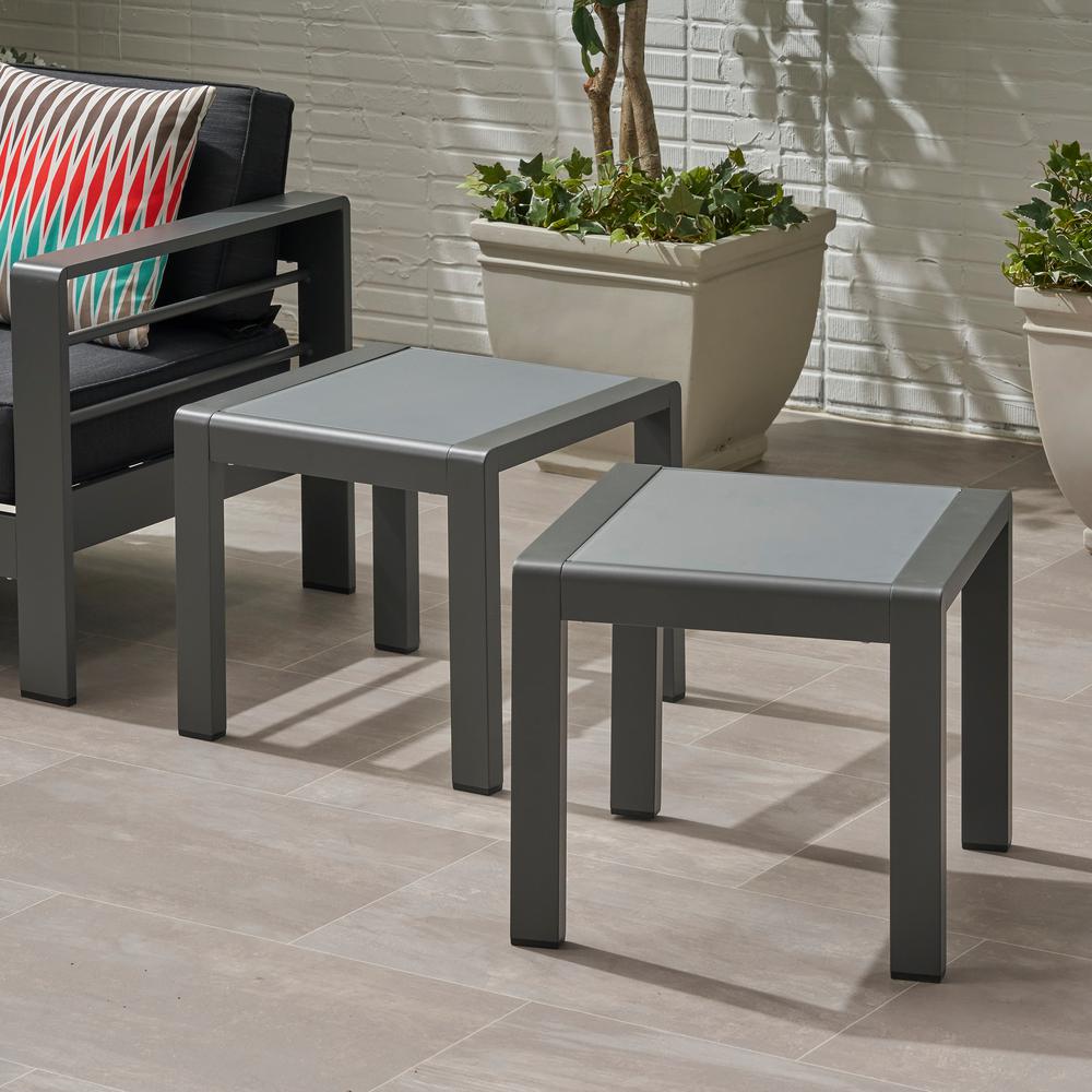 Noble House Cape Coral White Square Aluminum Outdoor Side Table with