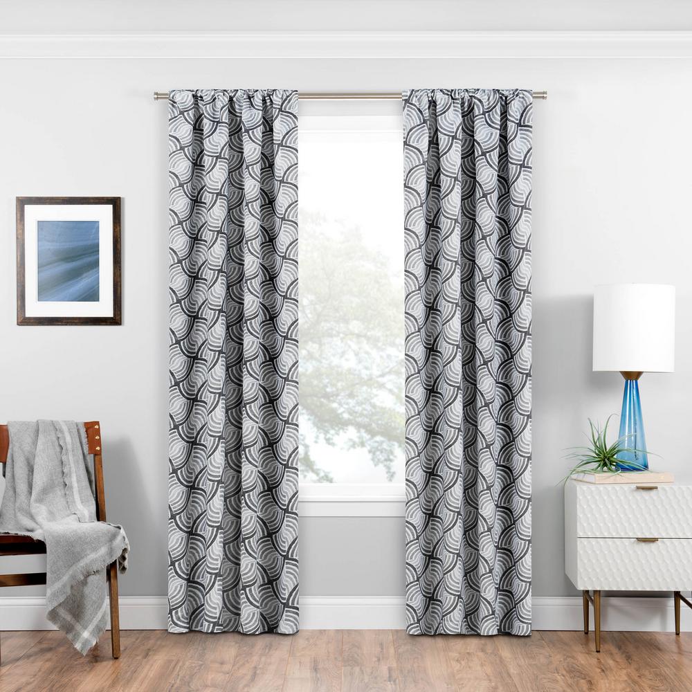 Eclipse Charcoal Geometric Thermal Blackout Curtain - 37 in. W x 63 in