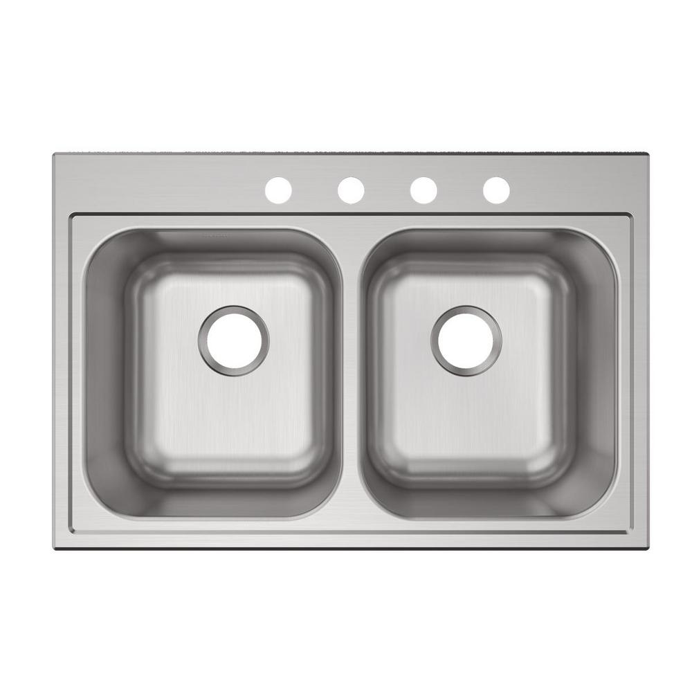 Elkay Parkway 20-Gauge Stainless Steel 33 in. Double Bowl Drop-In Kitchen Sink, Silver