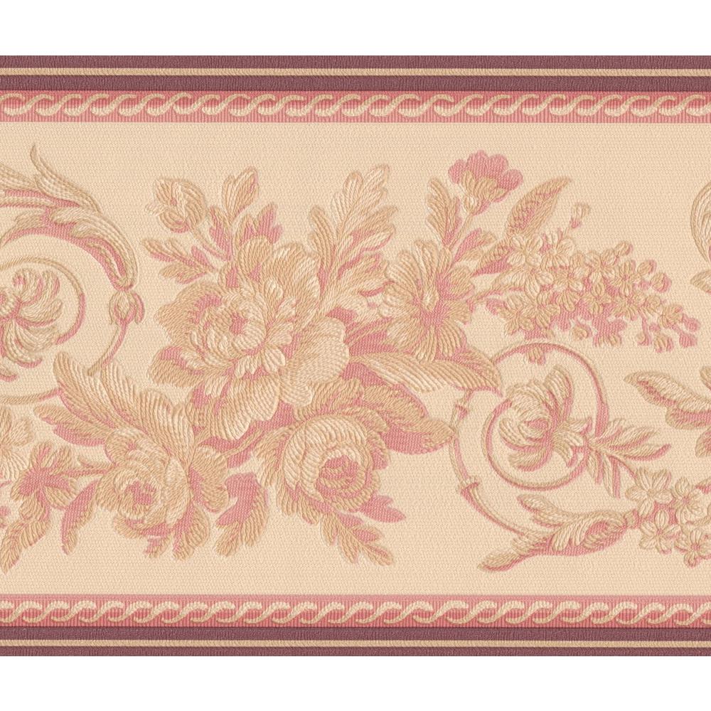 Retro Art Abstract Red Cream Vines Floral Prepasted Wallpaper Border