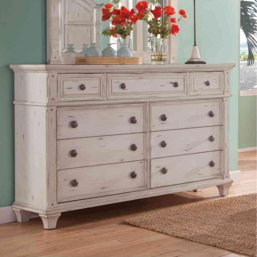 American Woodcrafters Sedona 9 Drawer Antique Cobblestone White