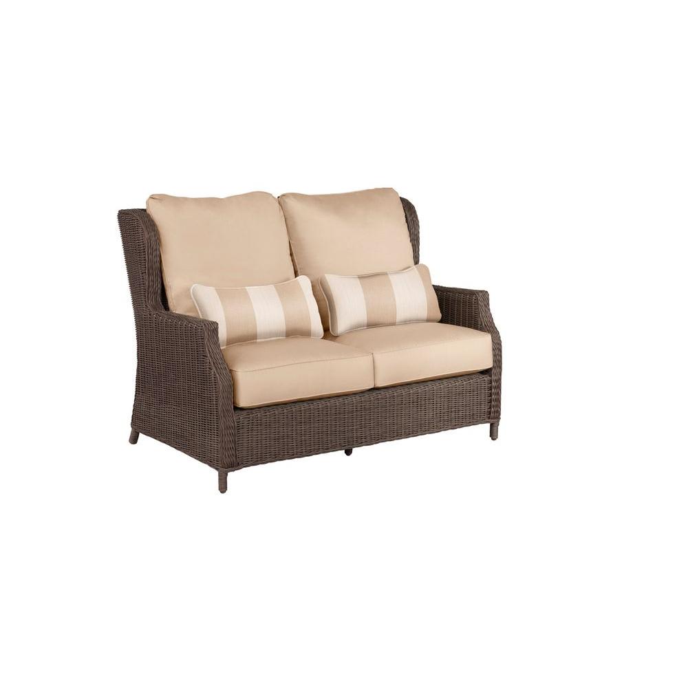 Brown Jordan Vineyard Patio Loveseat with Harvest Cushions and Regency