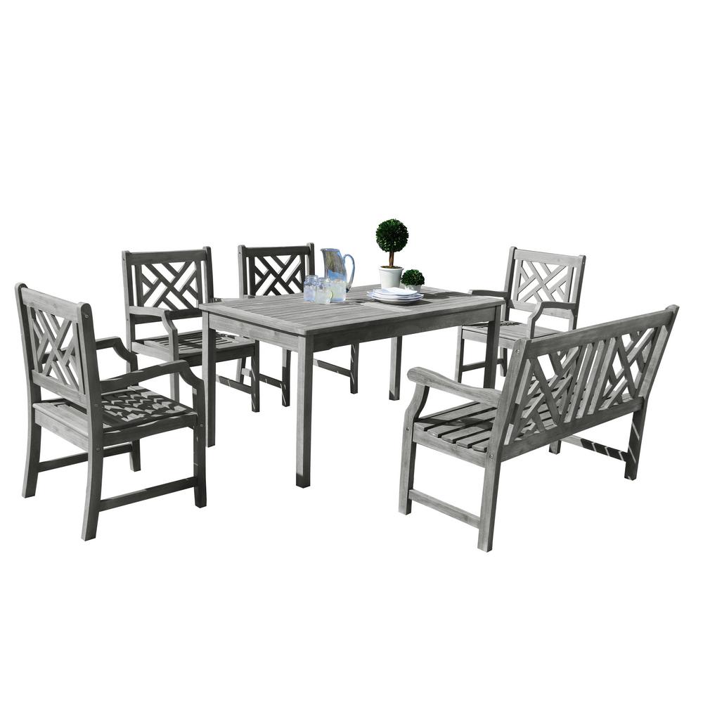 Vifah Renaissance 6-Piece Wood Rectangle Outdoor Dining Set-V1297SET19 ...