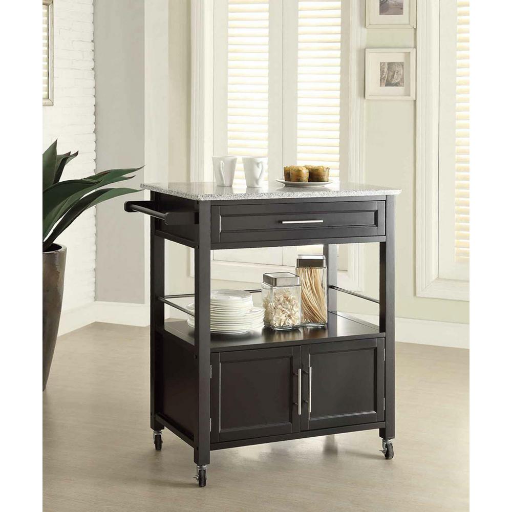 Linon Home Decor Cameron Black Kitchen Cart With Storage 464809blk01u