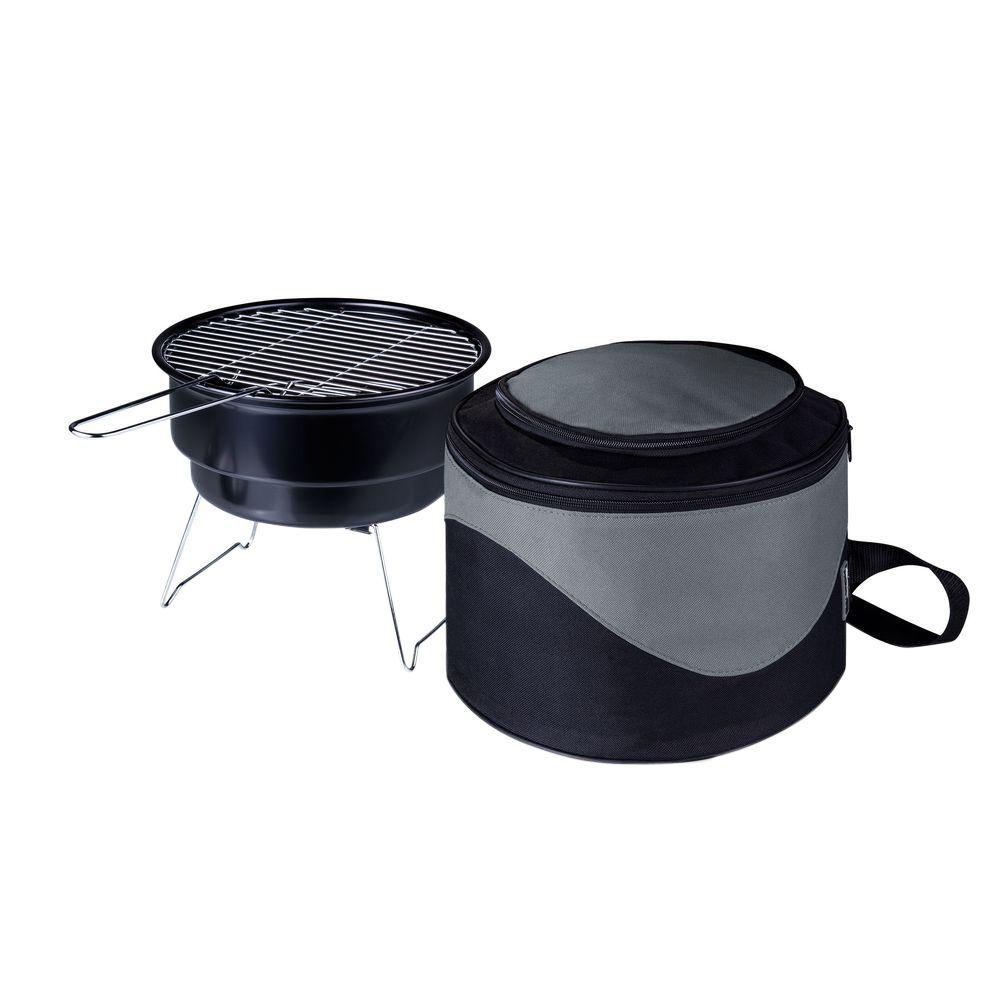 Picnic Time 10 in.Caliente Round Portable Cooler/Charcoal Grill in Black by Picnic Time