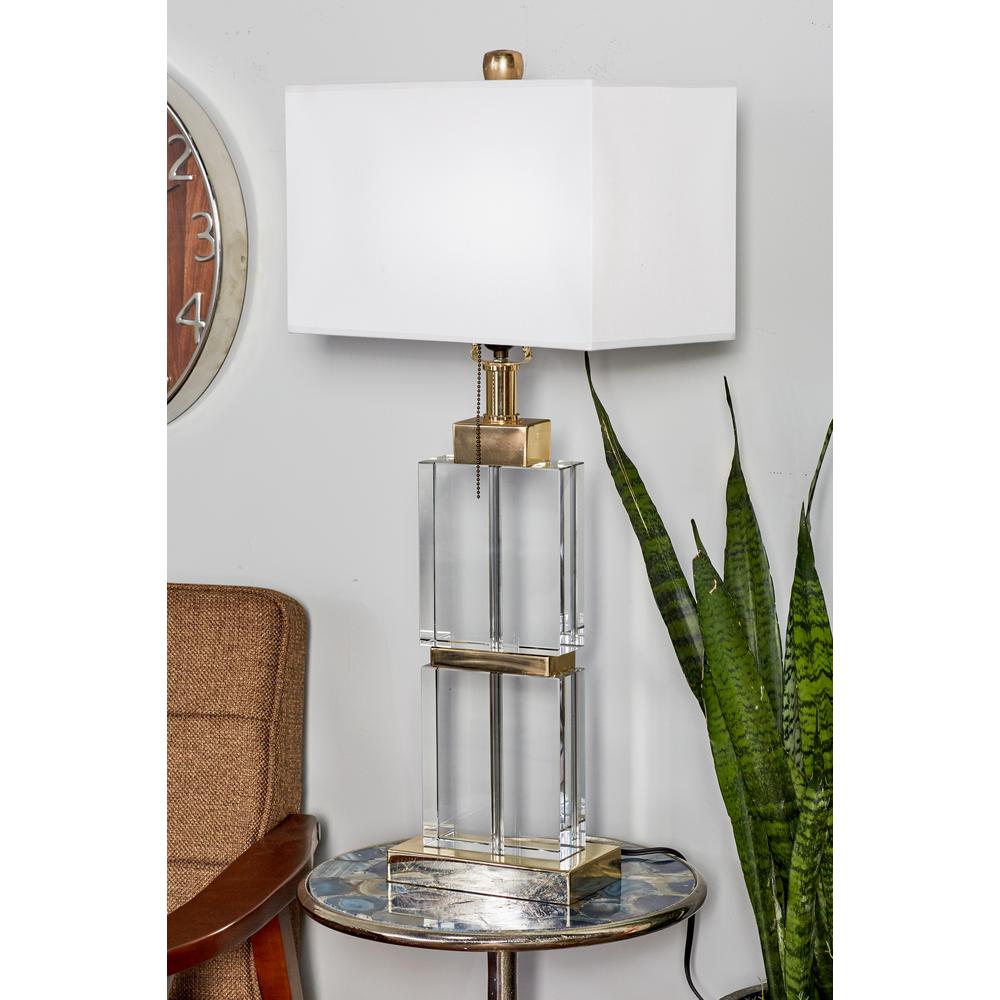 Litton Lane 31 In Clear Crystal Stacked Cubes Table Lamp With Gold Clear Crystal Stacked Cubes Table Lamp With Gold Accents And White