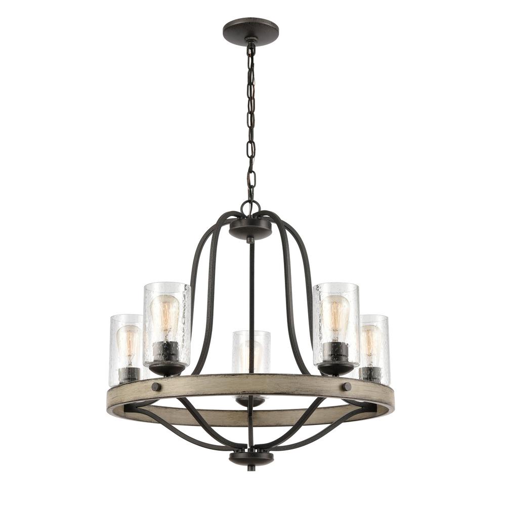 Elk Lighting Prescott 5 Light Anvil Iron Wagon Wheel Chandelier Anvil Iron Wagon Wheel Chandelier