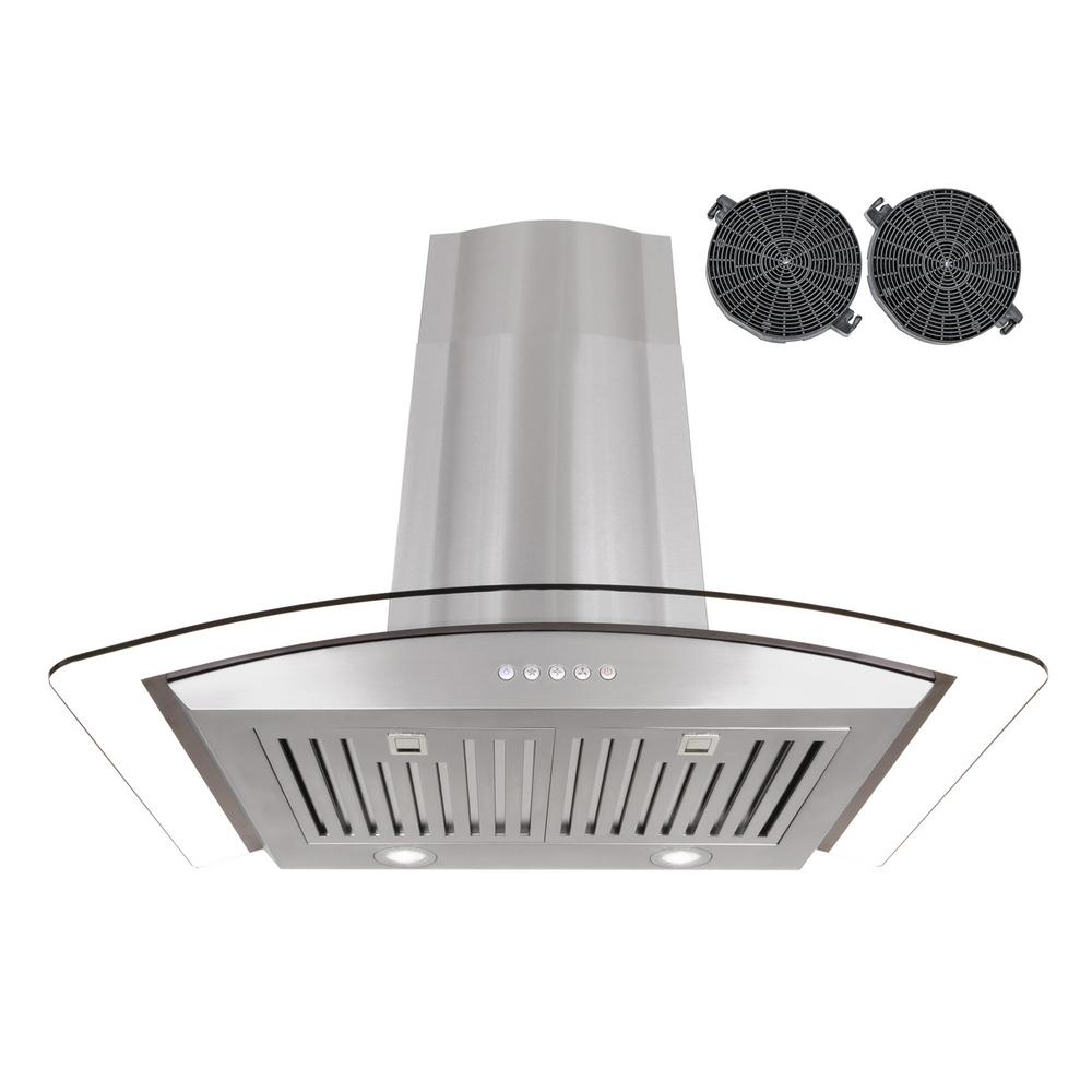 Cosmo Recirculating Range Hoods Appliances The Home Depot Ductless Wall Mount Range Hood In Stainless Steel With Led Lighting And Carbon