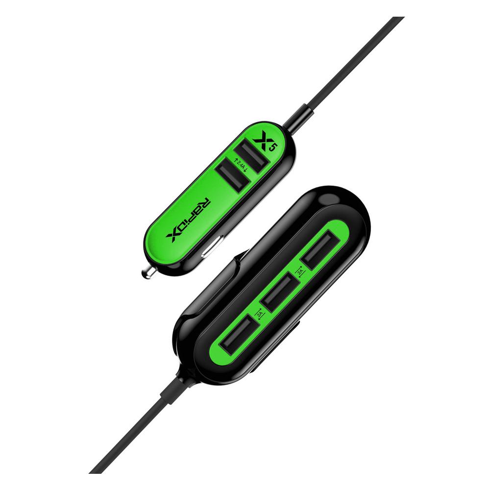 RapidX X5 Car Charger with 5 USB Ports for iPhone and Android Orange