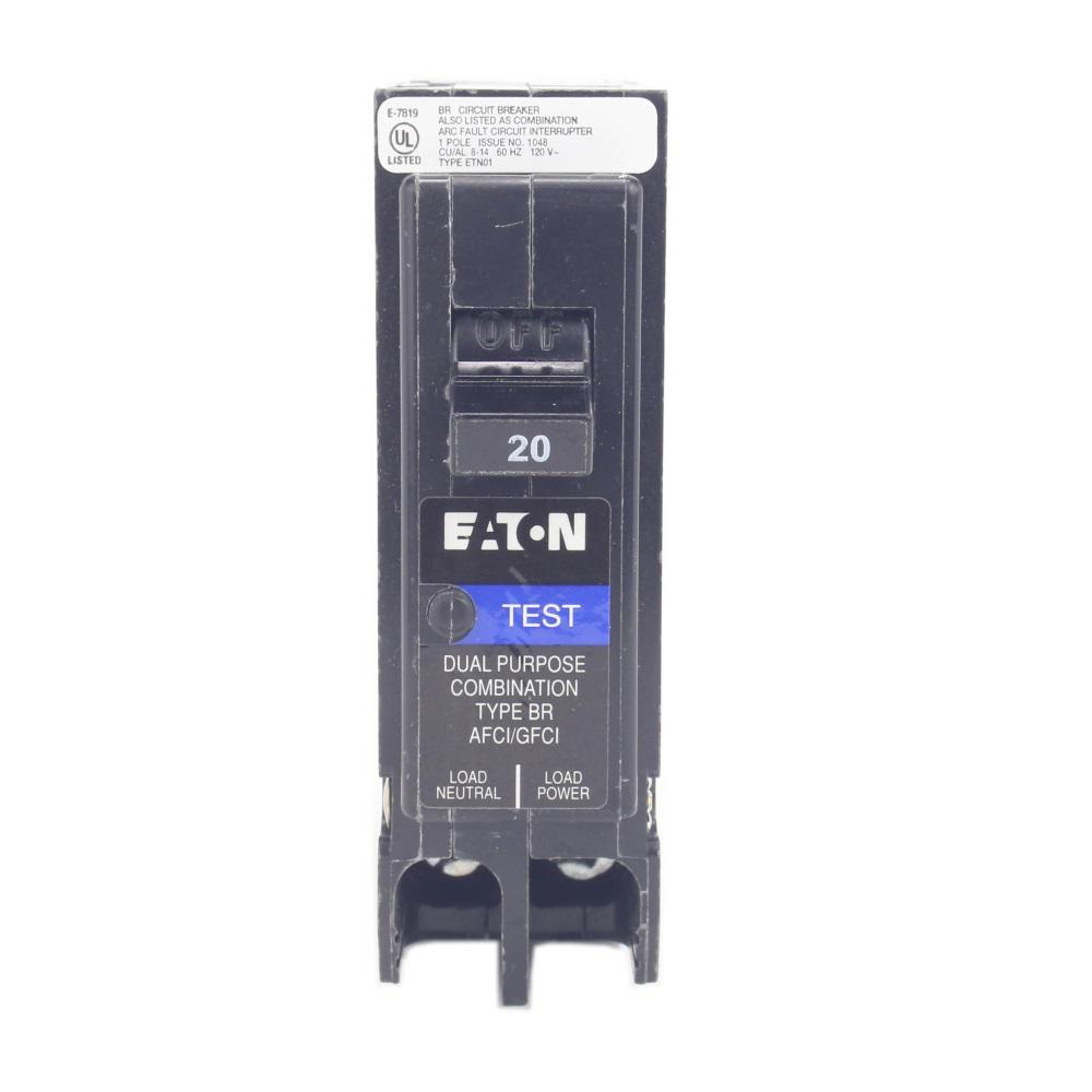 Eaton BR 20 Amp Single-Pole Dual Function Arc Fault//Ground Fault Circuit Breaker