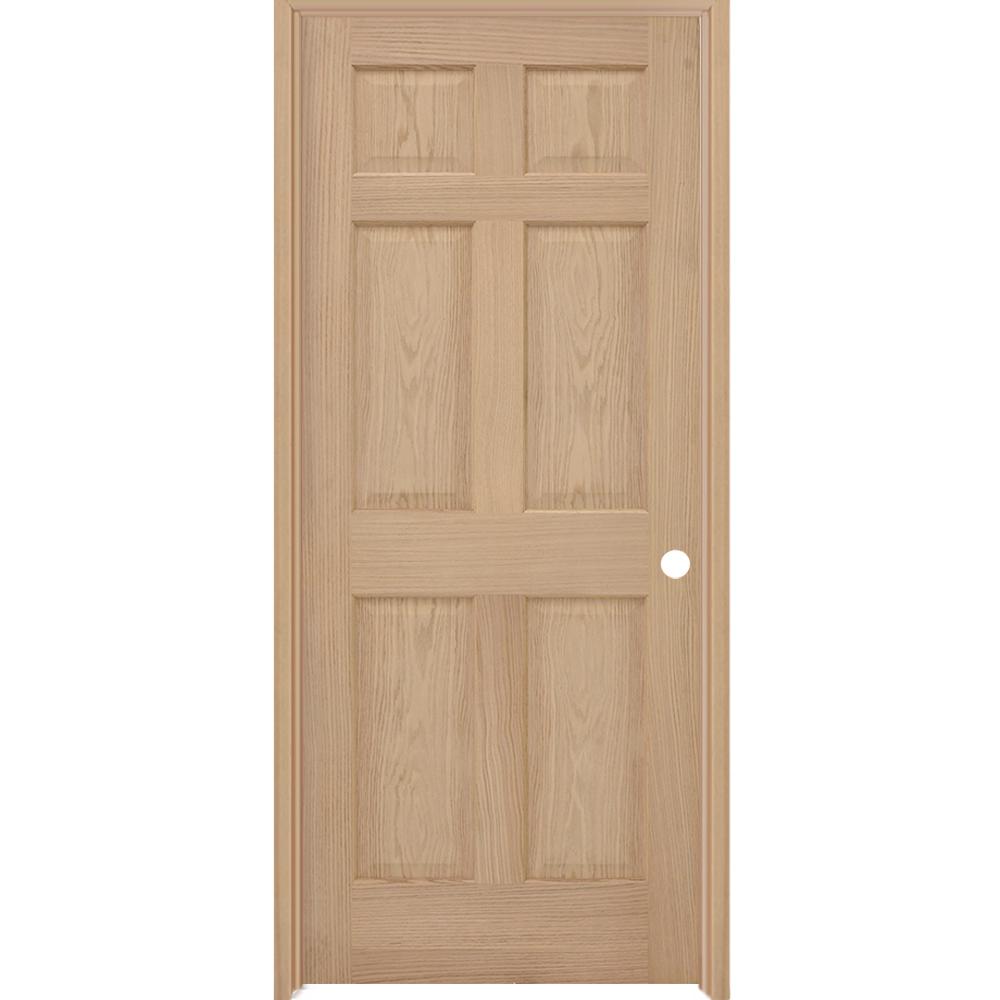 Steves & Sons 30 In. X 80 In. 6-Panel Left-Hand Unfinished Red Oak Wood ...