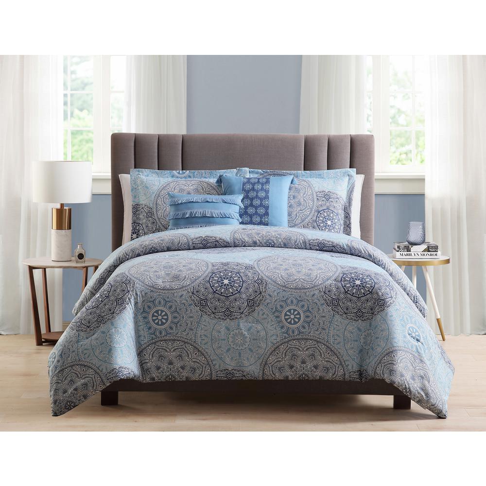 Home Samuel 5Piece Reversible Blue Medallion King Comforter Set