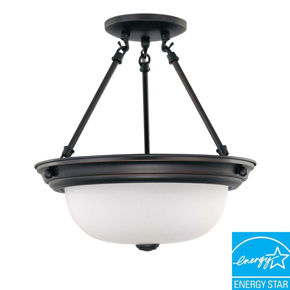 Glomar 2Light Mahogany Bronze Fluorescent Ceiling SemiFlush Mount