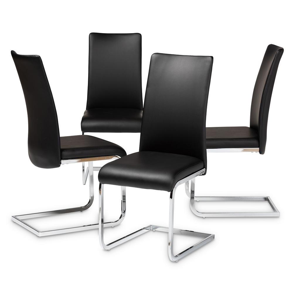 17 91 Parsons Chair Dining Chairs Kitchen Room Cyprien Black Faux Leather Upholstered Dining Chair Set Of 4