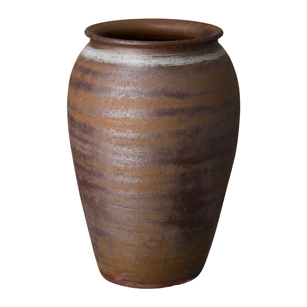 Emissary 18 In Rustic Brown White Band Ceramic Vase 06414rs The