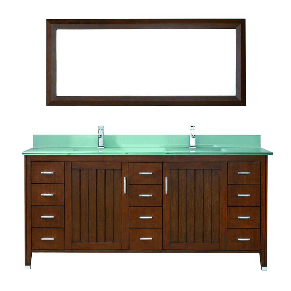 Studio Bathe Jackie 72 in. Vanity in Classic Cherry with Glass Vanity Top in Mint and Mirror