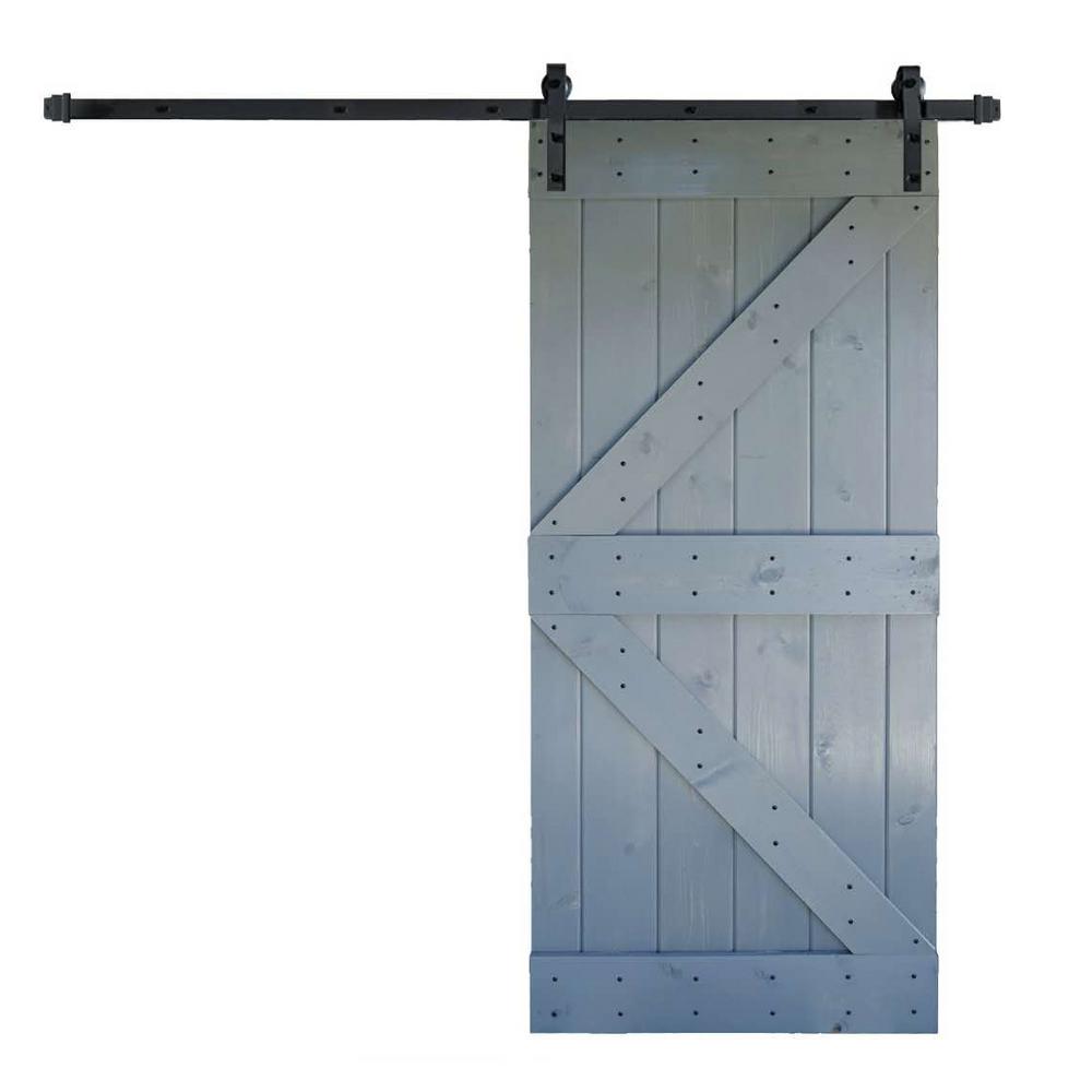 Wellhome 36 In X 84 K Series Diy Dark Grey Finished Knotty Pine 36 In X 84 K Series Diy Dark Grey Finished Knotty Pine Wood Barn Door With 6 Ft Sliding Track Hardware Kit