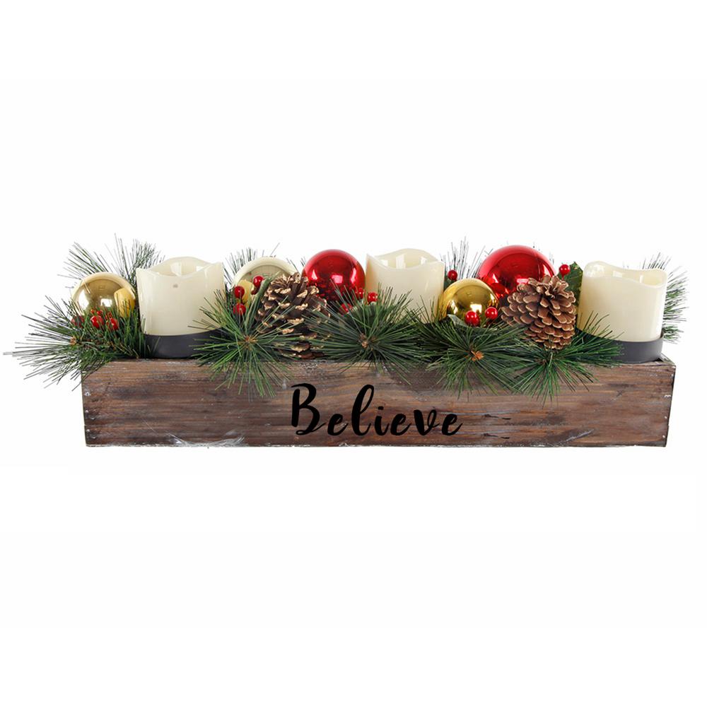 Flora Bunda 23 In L Wood Believe Ledge Candle Holder With