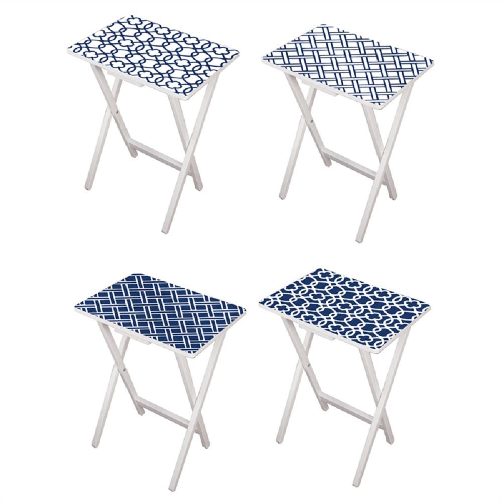 Cape Craftsman Mod Blue And White Tv Tray With Stand Set Of 4 Cape Craftsman Mod Blue And White Tv Tray With Stand Set Of 4