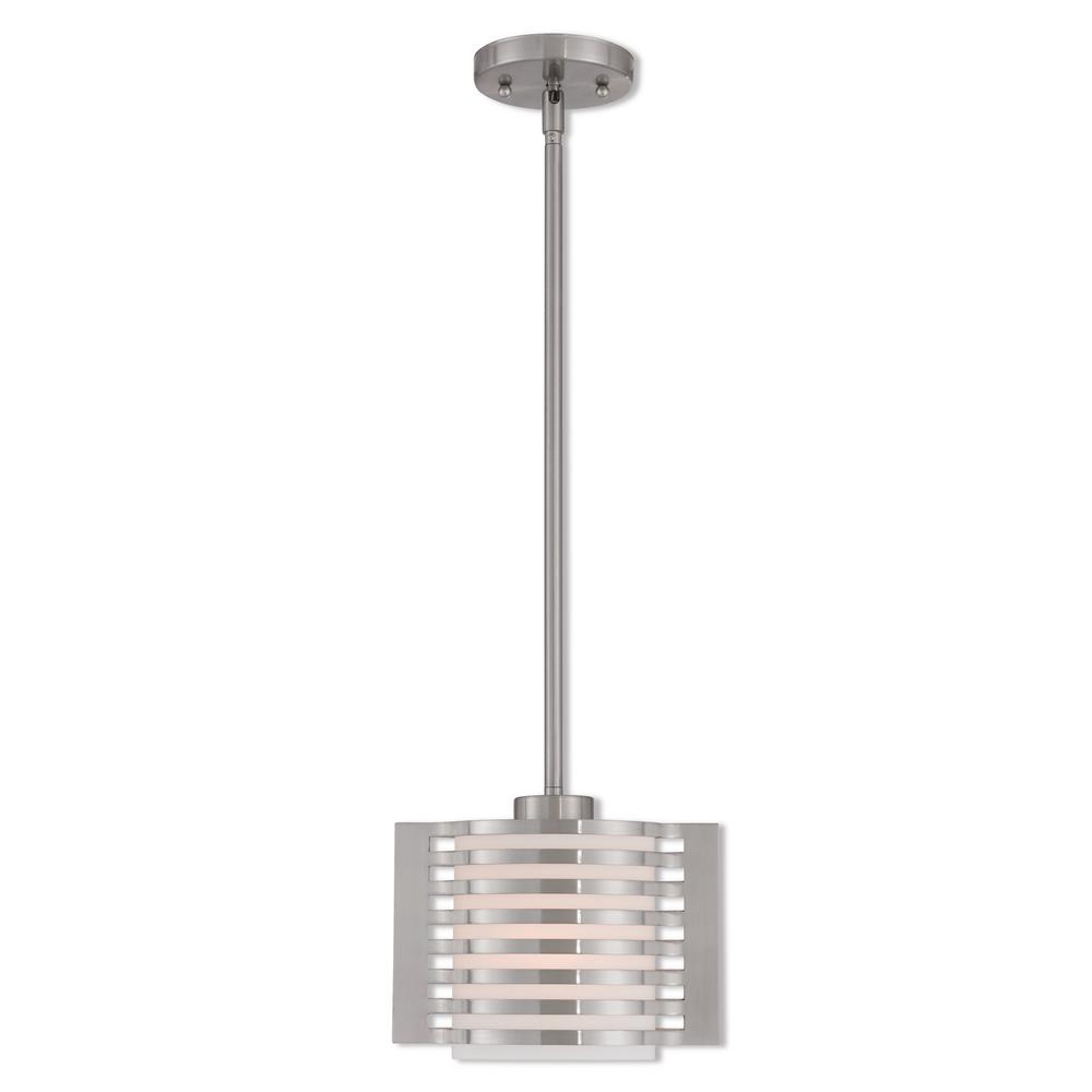 Talista Emily 1-Light Brushed Nickel Mini Pendant with White Linen ...