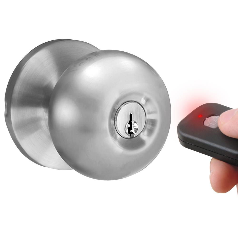 Milocks Satin Nickle Single Cylinder Electronic Door Knob With Keyless Entry Via Remote Control For Exterior Doors
