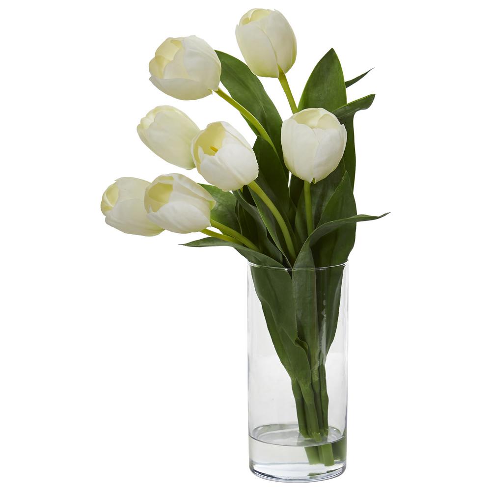 Indoor Tulip Artificial Arrangement In Cylinder Vase Indoor Tulip Artificial Arrangement In Cylinder Vase
