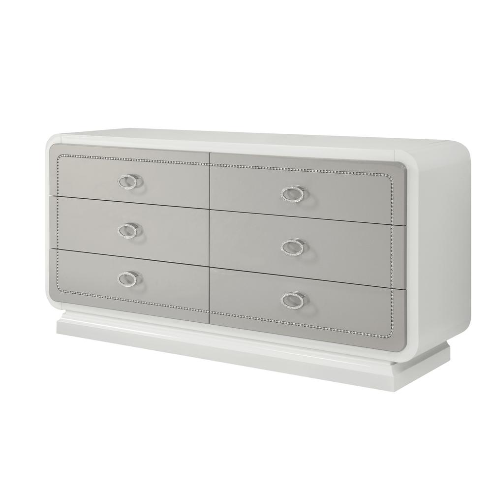 Acme Furniture Allendale 6 Drawers Ivory And Latte High Gloss