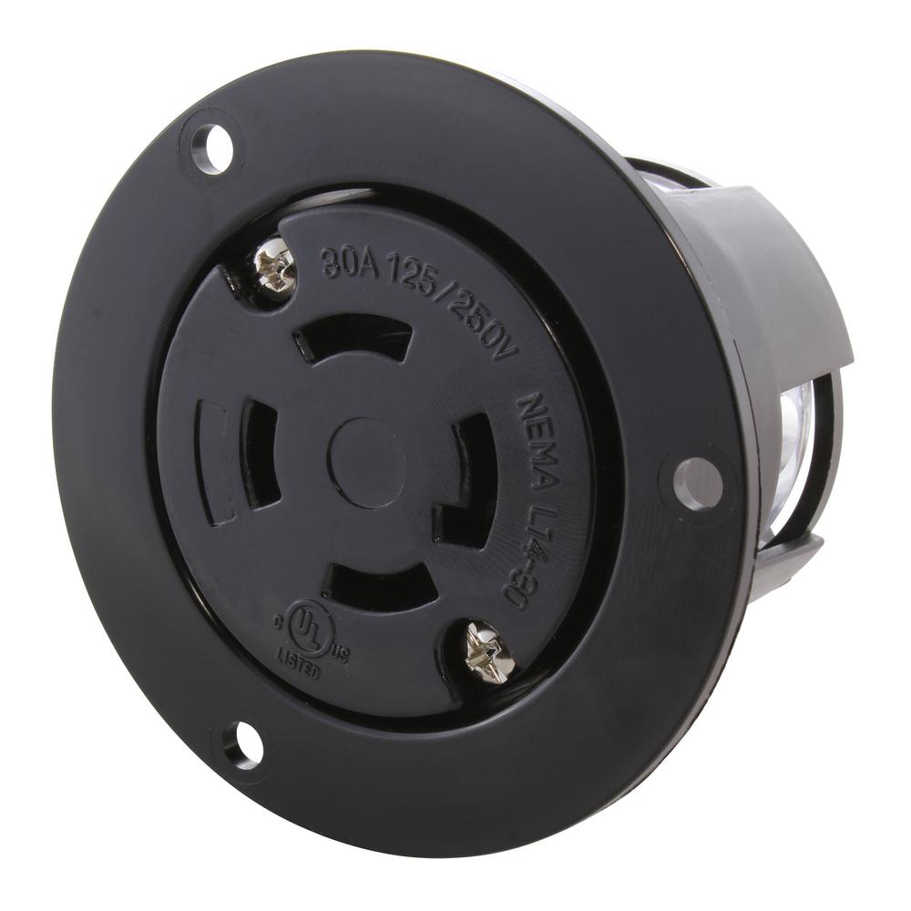 AC WORKS 30 Amp 125/250-Volt NEMA L14-30R Flanged Mounting Locking