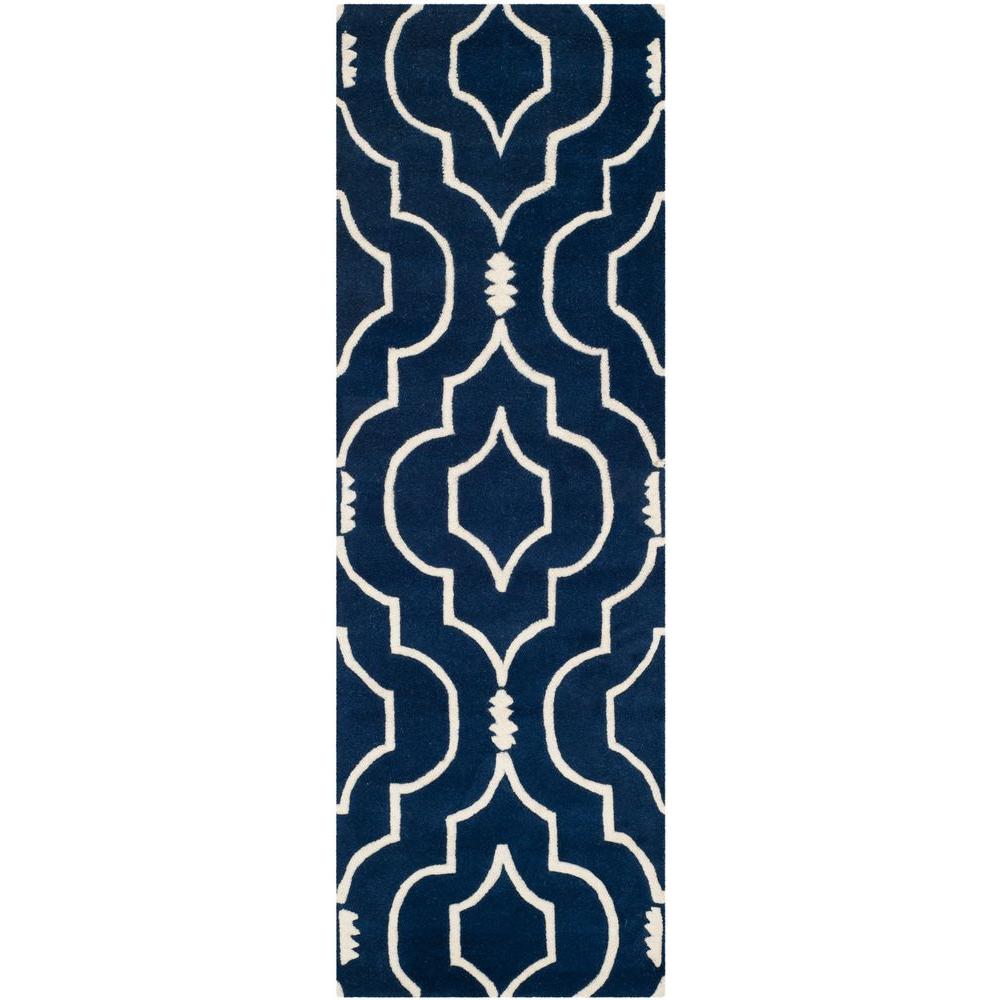 Safavieh Chatham Dark Blue Ivory 2 Ft X 5 Ft Runner Rug Cht736c 25 The Home Depot