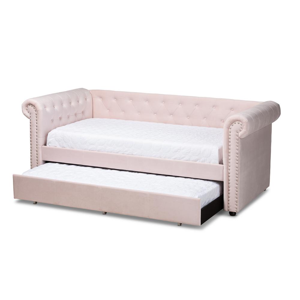 Baxton Studio Mabelle Light Pink Twin Daybed with Trundle1549395HD