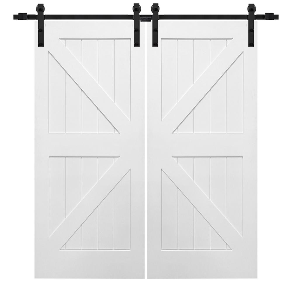 Mmi Door 72 In X 80 In Primed Composite Clear Glass 15 Lite Double Barn Door With Matte Black 9721