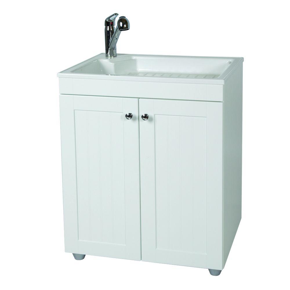 Glacier Bay All In One 27 In W X 34 In H X 22 In D Composite Laundry Sink With Faucet And Storage Cabinet